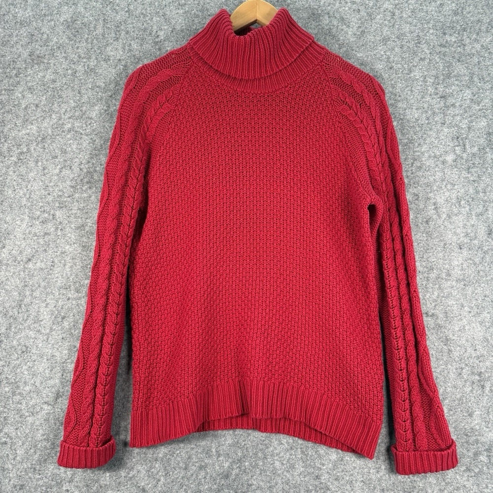 Lauren Ralph Lauren Sweater Womens L Red  Turtle Neck Cable Knit Chunky‎ Preppy